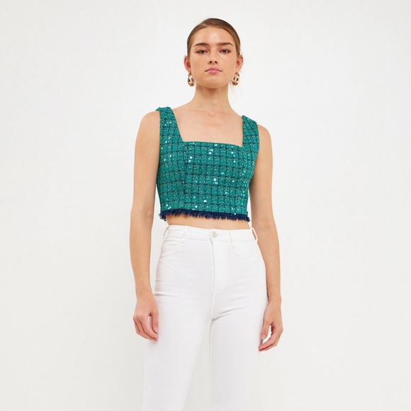 NWT Endless Rose Premium Cropped Tweed Top - Picture 9 of 12